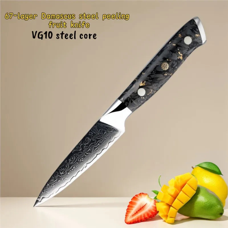 3.5" Damascus Steel Paring Knife – VG10 Core & Carbon Fiber Damascus Paring Knife Axl
