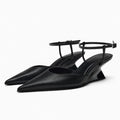 Women's Pointed Toe Wedge Sandals – Buckle Ankle Strap Wedge Sandals Axl Black 6.5CM 35