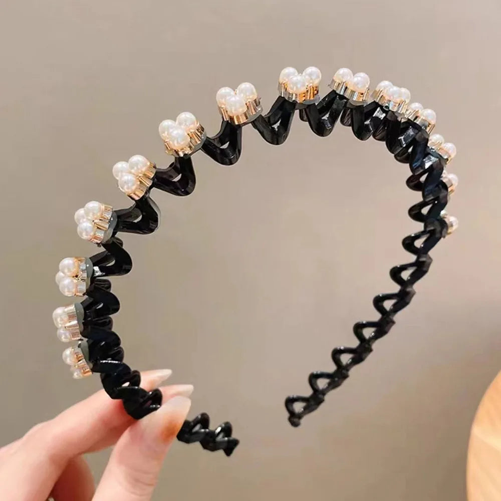 Rhinestone Pearl Hair Braider Headband – Floral Zircon Hair Headband Axl Style 4