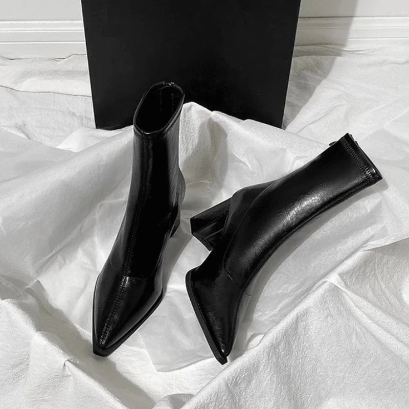 Women's Vintage Pointed Toe Ankle Boots – Square Heel Zip Women's Ankle Boots Axl