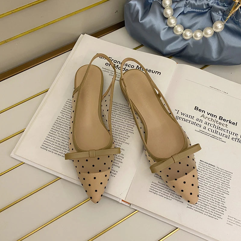 Women's Butterfly-Knot Mesh Pointed Toe Flat Sandals Women's Flat Sandals Axl Apricot 35
