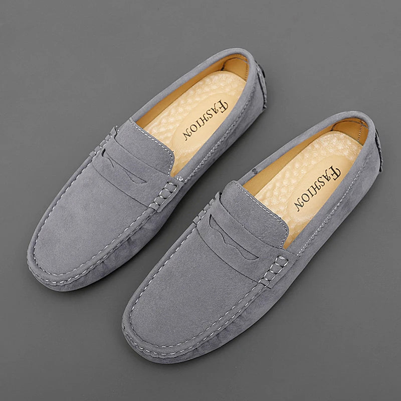 Men's Suede Leather Slip-On Loafers – Casual Flat Shoes Men's Loafers Axl