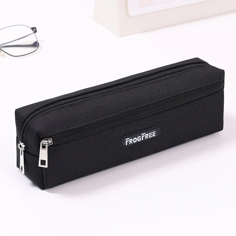 Canvas Pencil Case with Zipper – Solid Color Pen Storage Bag Canvas Pencil Case Axl Black