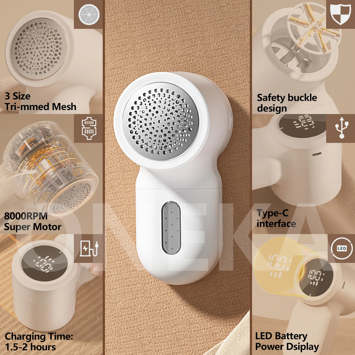 ONEKA Rechargeable Fabric Shaver & Lint Remover for Clothes Fabric Shaver Axl