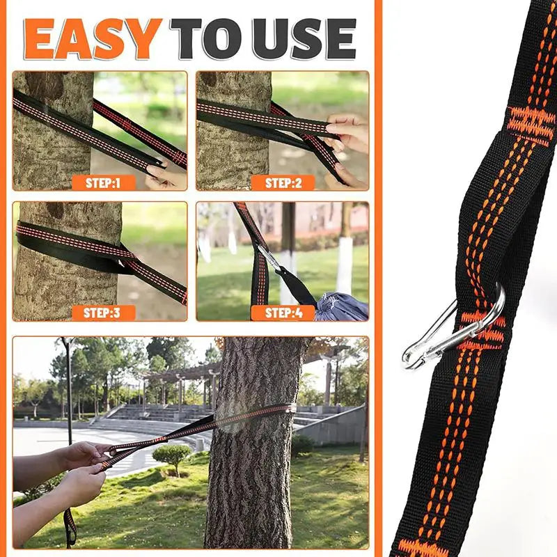 2-Pack Reinforced Hammock Tree Straps – 5-Ring Polyester, 2m Hammock Tree Straps Axl