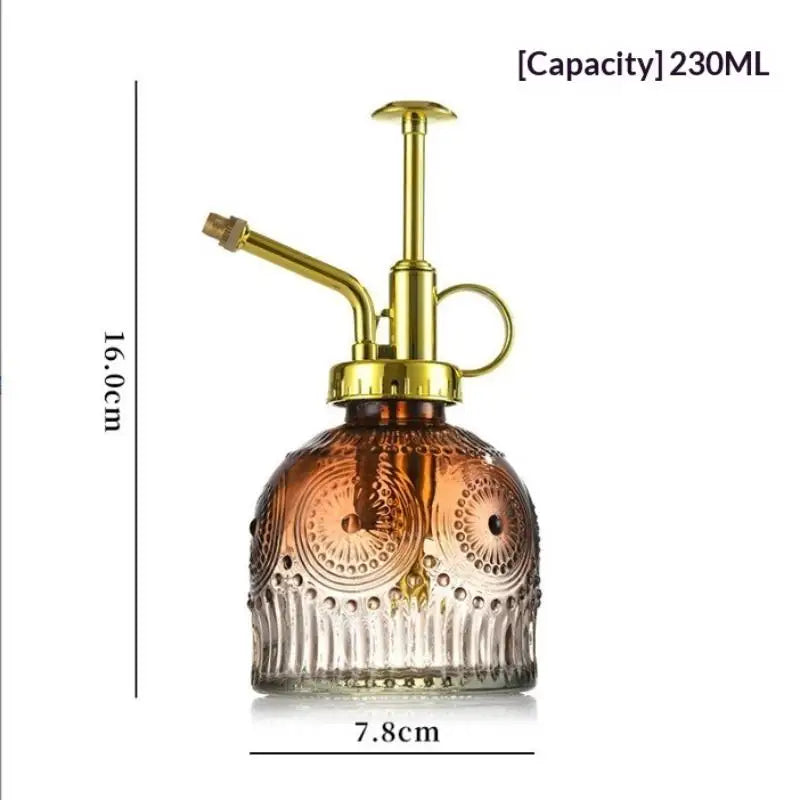 Vintage Glass Plant Mister Spray Bottle – Retro Embossed Design Plant Mister Bottle Axl gold Brown