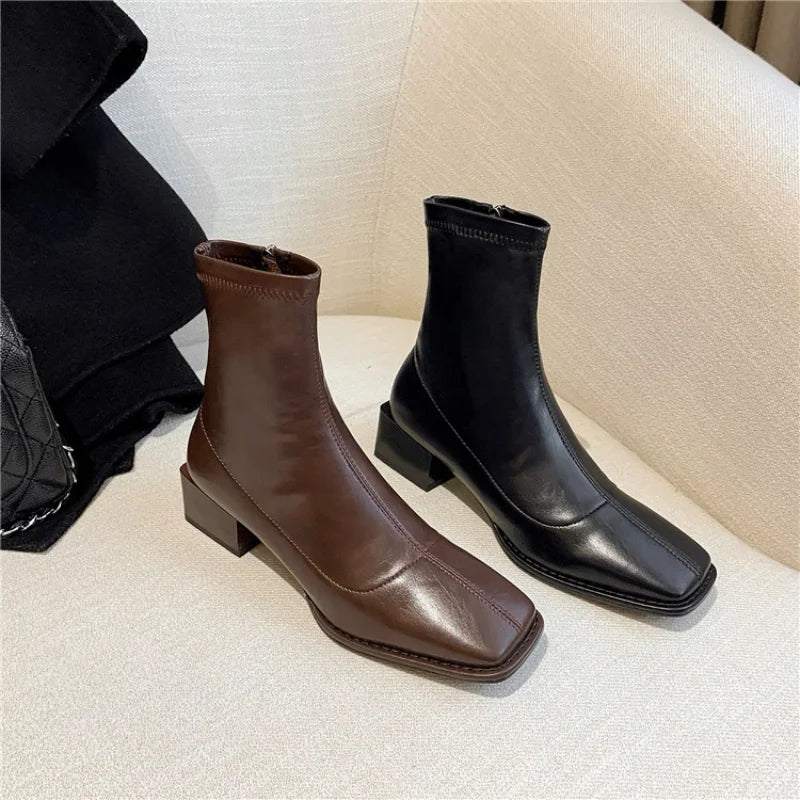 Women's Square Toe Chelsea Ankle Boots – Side Zip Leather Chelsea Ankle Boots Axl
