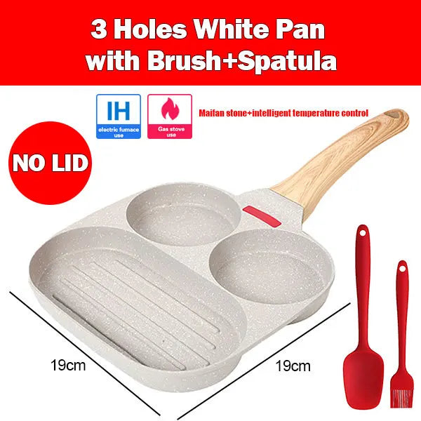 PGY 4-Cup Nonstick Egg Frying Pan with Lid | Omelet Pan Nonstick Egg Pan Axl White 3 holes