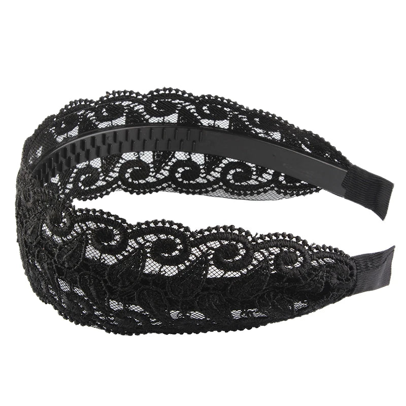 Korean Lace Flower Wide Headband – Non-Slip Vintage Hair Hoop Lace Flower Headband Axl