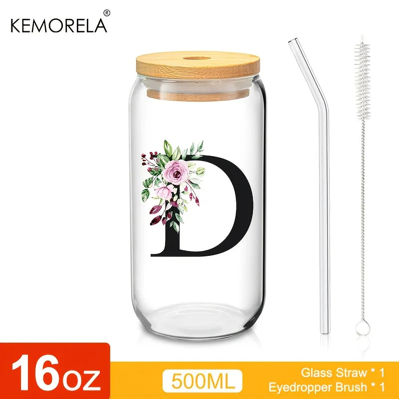 470ml Glass Tumbler with Bamboo Lid & Straw | Mason Jar Cup Glass Tumbler Axl D 470ml