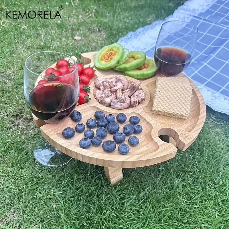 KEMORELA Wooden Folding Picnic Table – Portable Snack & Wine Tray Folding Tray Table Axl