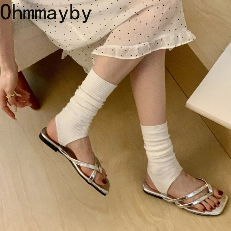 Women's Roman Flip Flops – Square Toe Flat Beach Slides Women's Flat Slides Axl