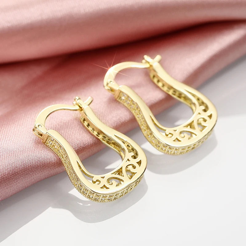 Huitan U-Shaped CZ Hoop Earrings – Gold Tone Women's Jewelry Hoop Earrings Axl