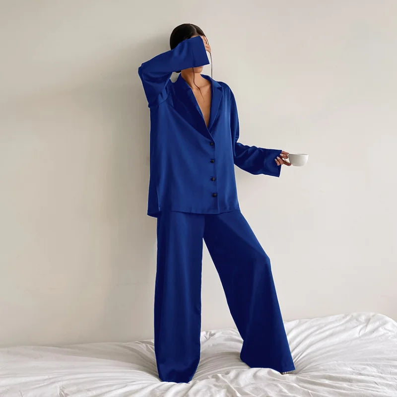 Women's Satin Pajama Set – Long Sleeve & Trouser 2-Piece Pajama Set Axl
