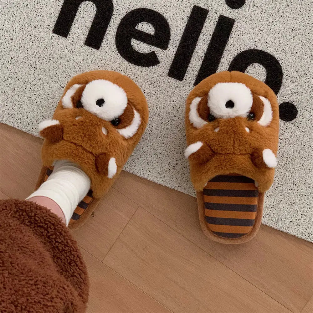 Women's Raccoon Plush Slippers – Cozy Indoor Fur Slides Plush Indoor Slippers Axl