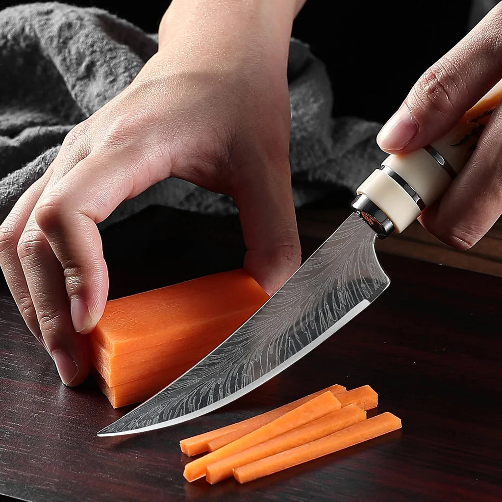 Damascus Curved Kitchen Knife – Sharp Stainless Steel Fruit Knife Damascus Kitchen Knife Axl
