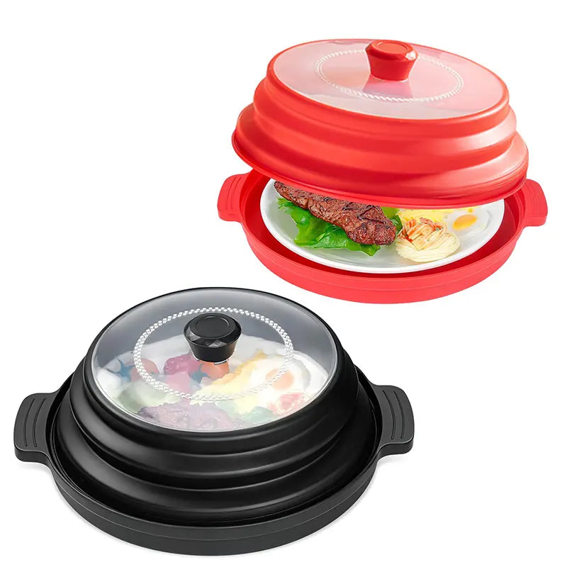 Collapsible Silicone Microwave Splatter Cover with Tray | BPA-Free Microwave Splatter Cover Axl