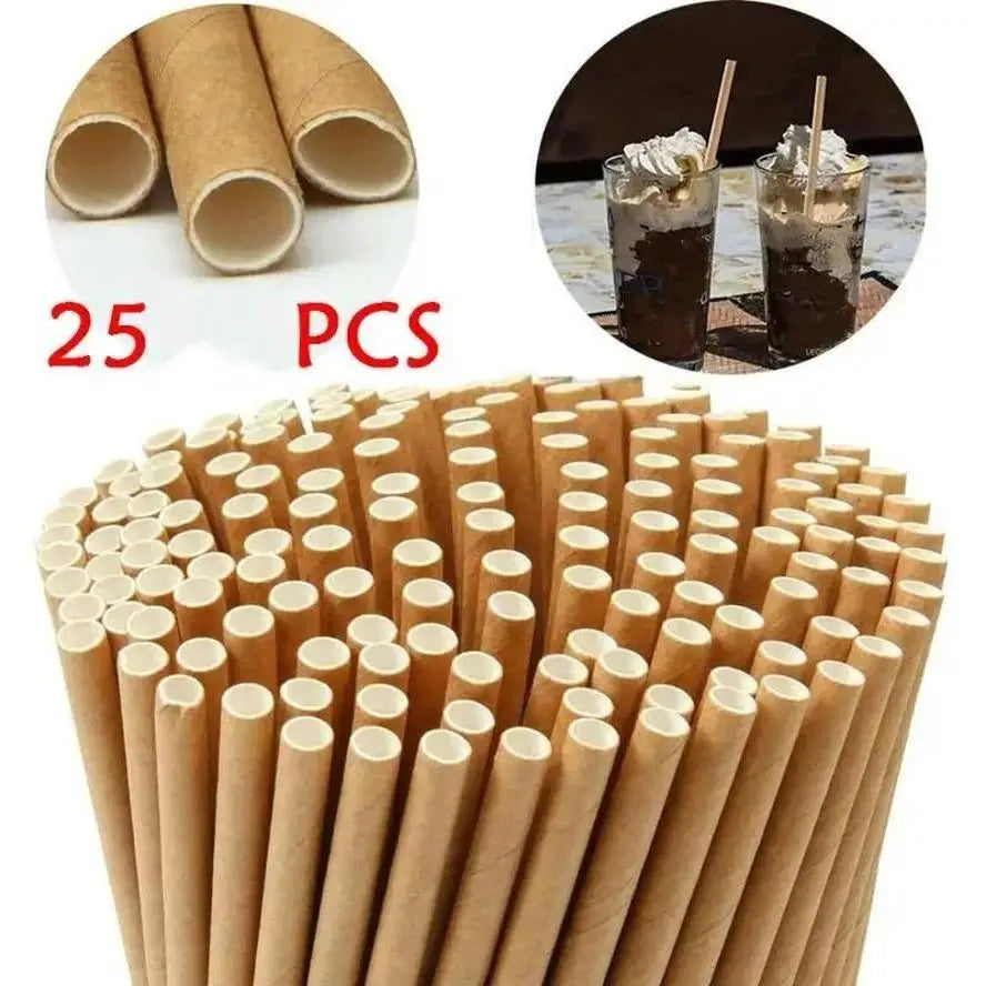 25-Pack Retro Paper Straws for Weddings, Parties & Showers Decorative Paper Straws Axl brown