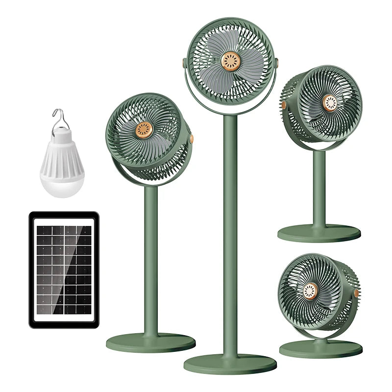 Solar & Battery Desktop Fan – 4-Level Adjustable Height, 5 Speeds Portable Desktop Fan Axl green