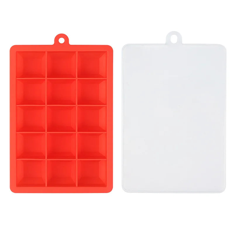 15-Grid Silicone Ice Cube Tray with Lid – Easy Release Mold Silicone Ice Tray Axl Red S