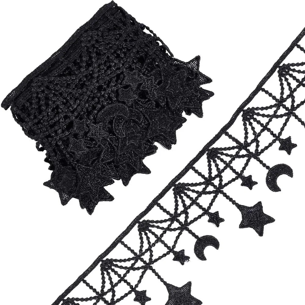 Moon Star Black Lace Trim 3 Yards | Polyester Sewing Ribbon Decorative Lace Trim Axl AECH04-17988