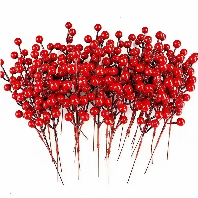 Artificial Holly Fruit Branches 10/30 PCS – Christmas Décor Artificial Flower Branches Axl Red 30PCS