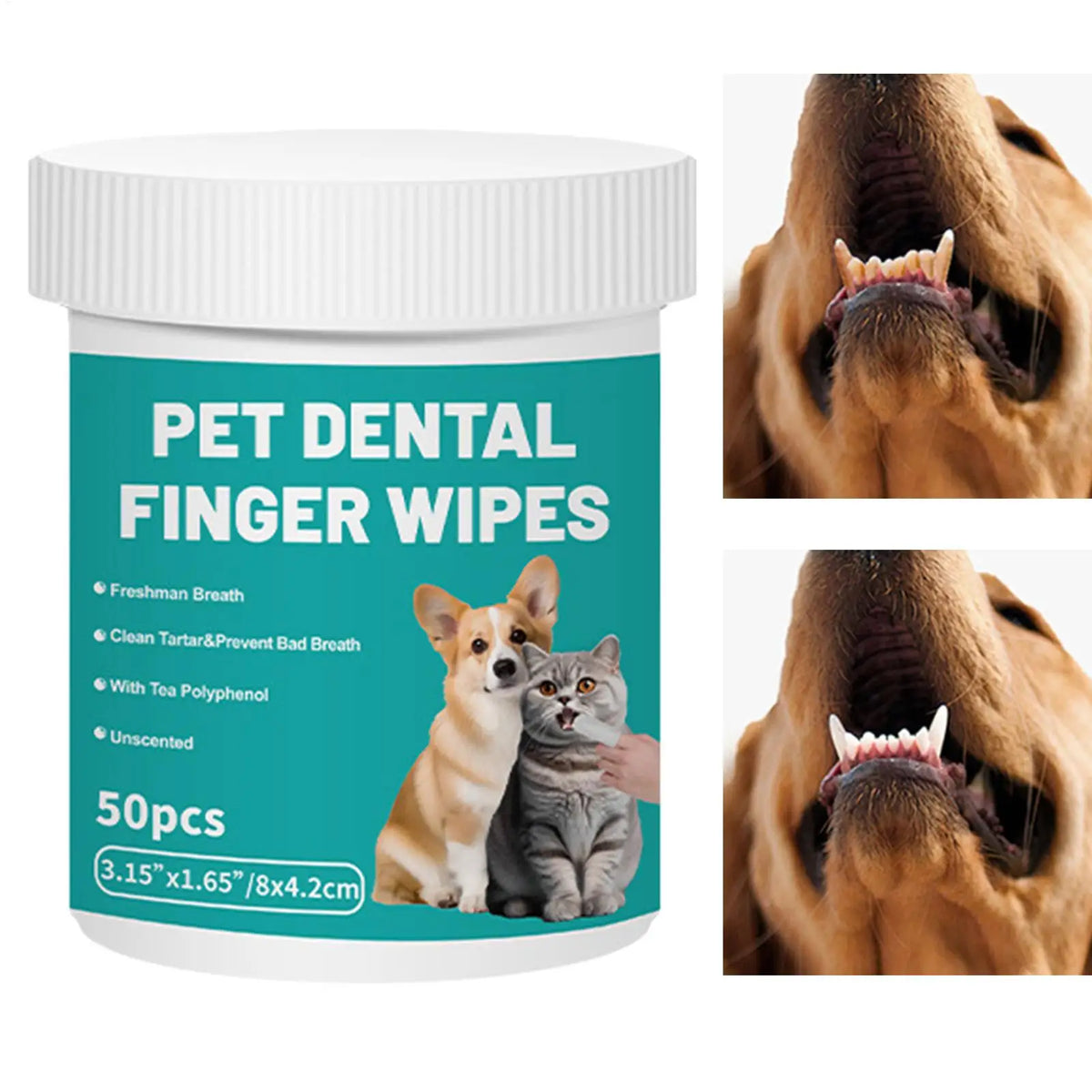 Dog Teeth Cleaning Finger Wipes 50-Pack | Pet Dental Care Pet Dental Wipes Axl