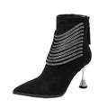 Women's Rhinestone Chain Ankle Boots – Pointed Toe High Heels Ankle Boots Axl black 35
