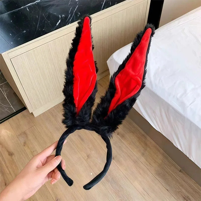Plush Rabbit Ear Headband Grey & Pink – Cosplay Hair Hoop Costume Hair Accessory Axl