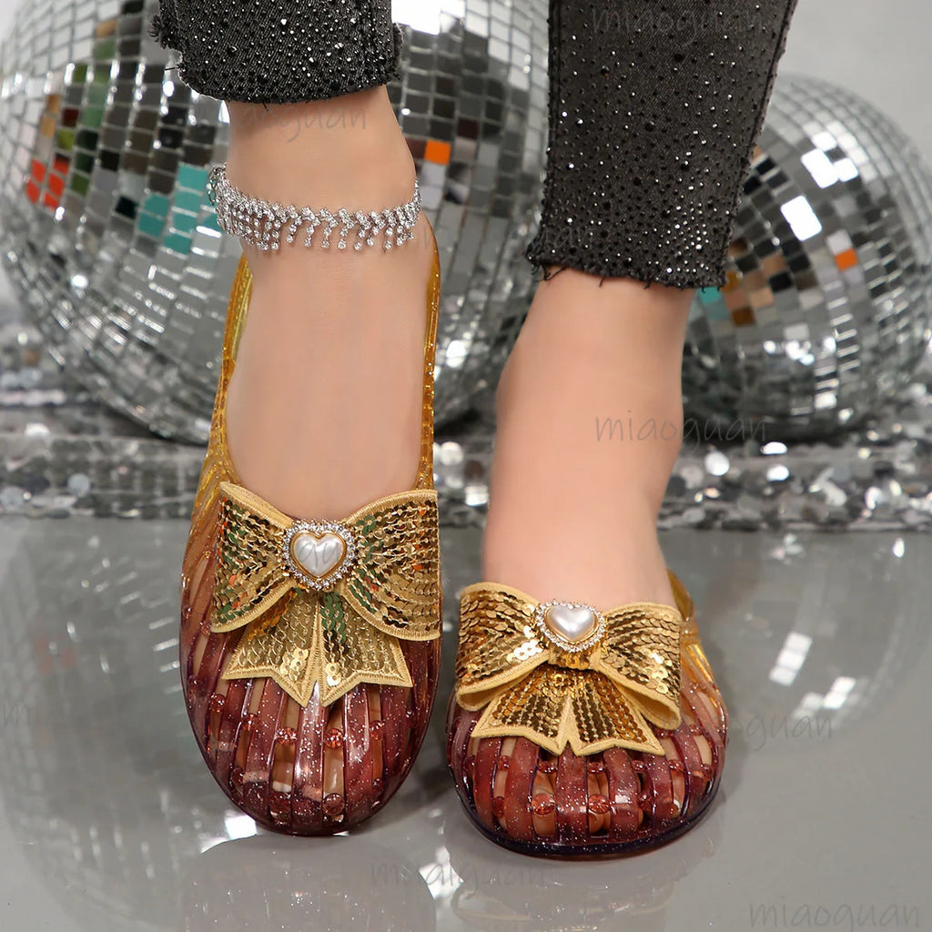 Women's Bow Knot Rhinestone Jelly Sandals | Beach & Casual Jelly Sandals Axl