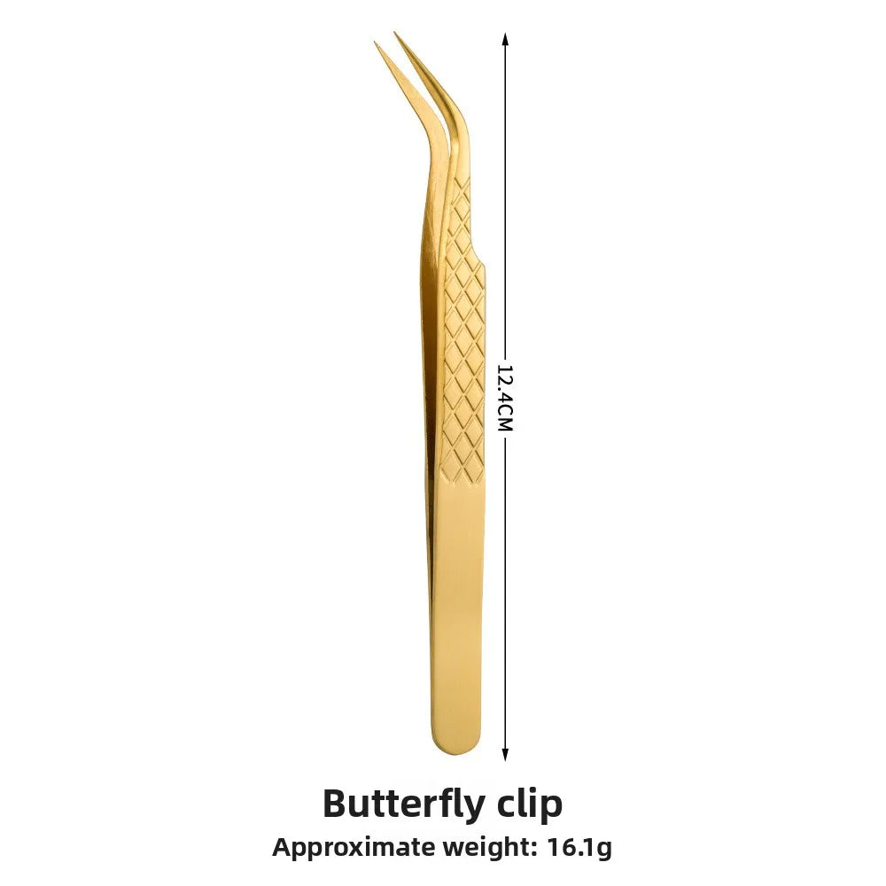 Golden Net Pattern Eyelash Extension Tweezers | Precision Lash Clip Eyelash Tweezers Axl Gold-1.5mmNet-patter 2