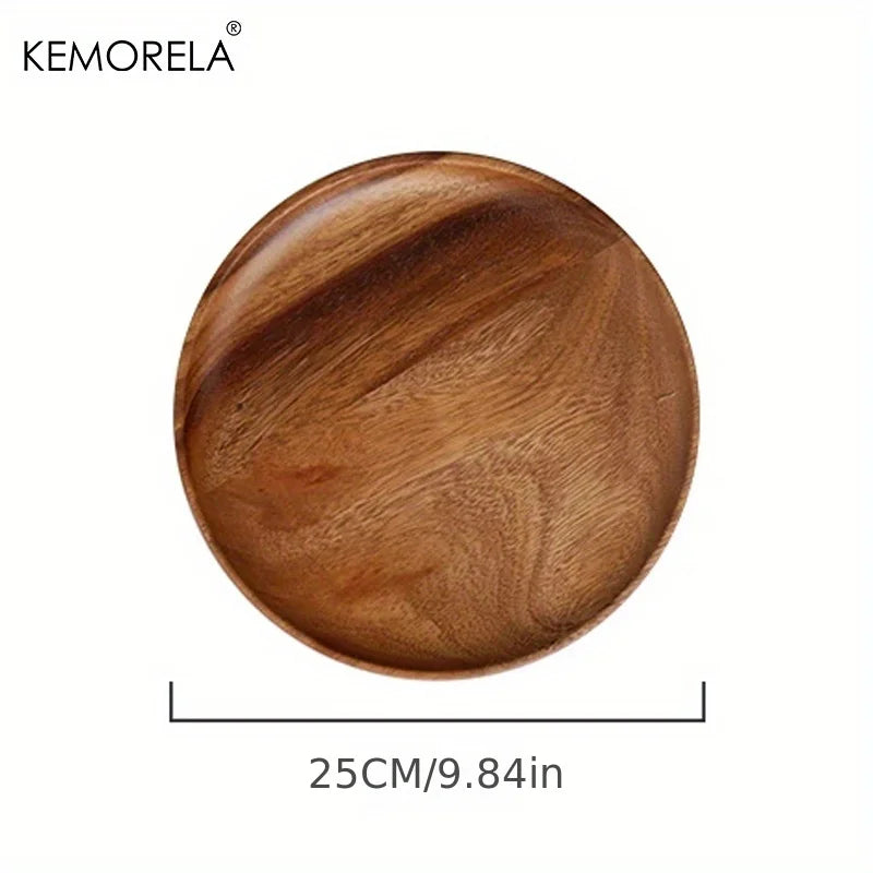 Handmade Round Acacia Wood Plate – Sushi, Dessert & Fruit Dish Wooden Serving Plate Axl D