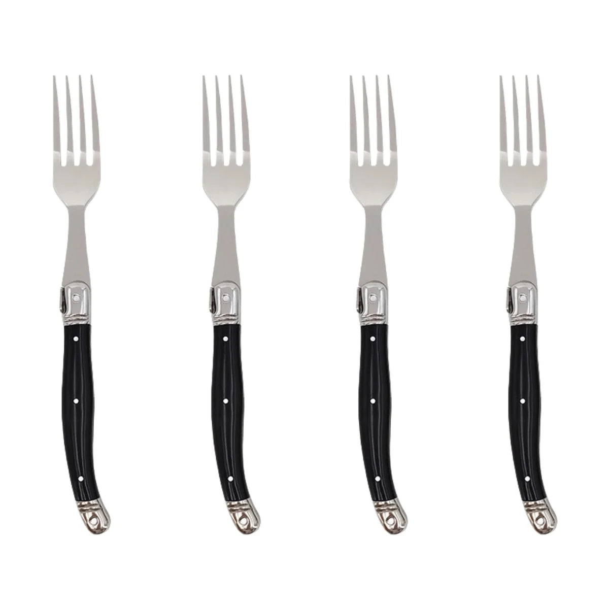 Laguiole Serrated Steak Knife & Fork Set | Black Handle Steel Steak Knife Set Axl 4 PCS Dinner fork China Mainland