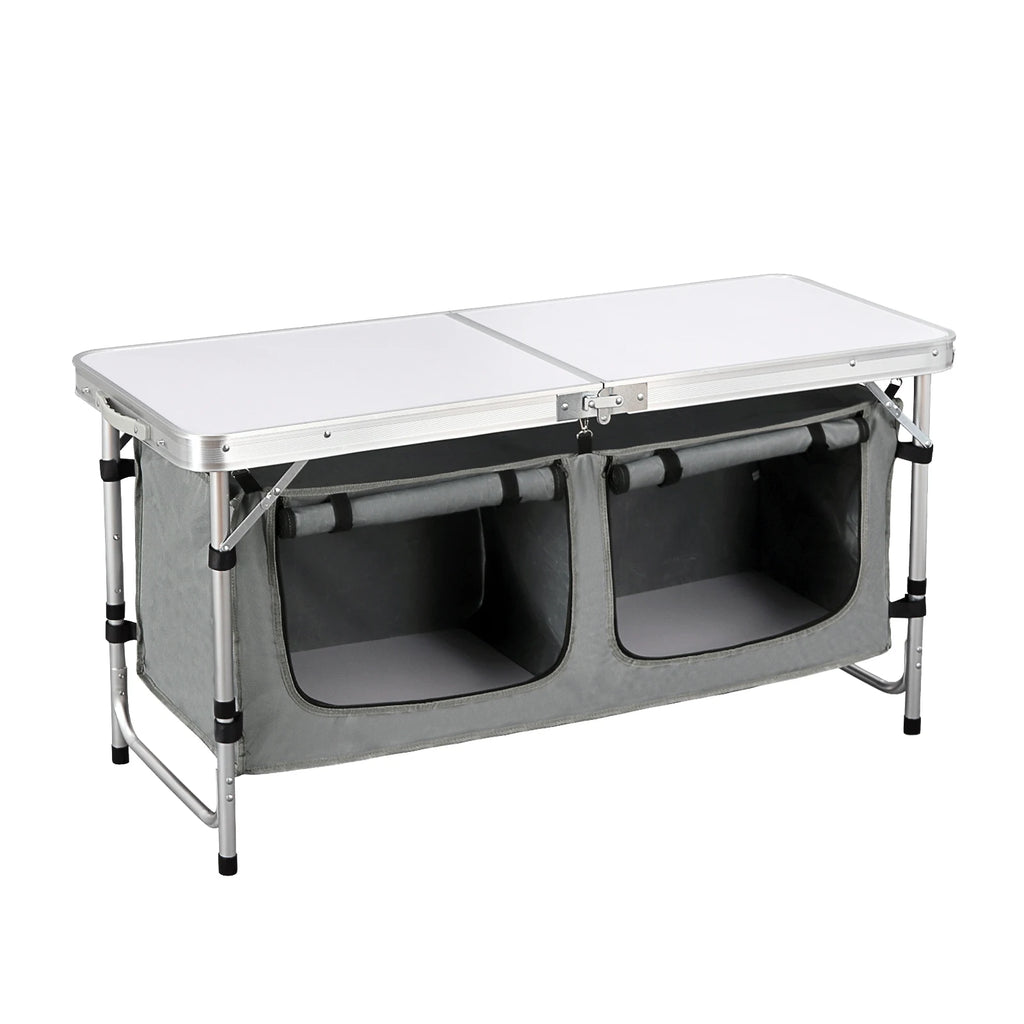 Folding Aluminum Camping Table with Storage Bag | Height Adjustable Folding Camping Table Axl White Grey