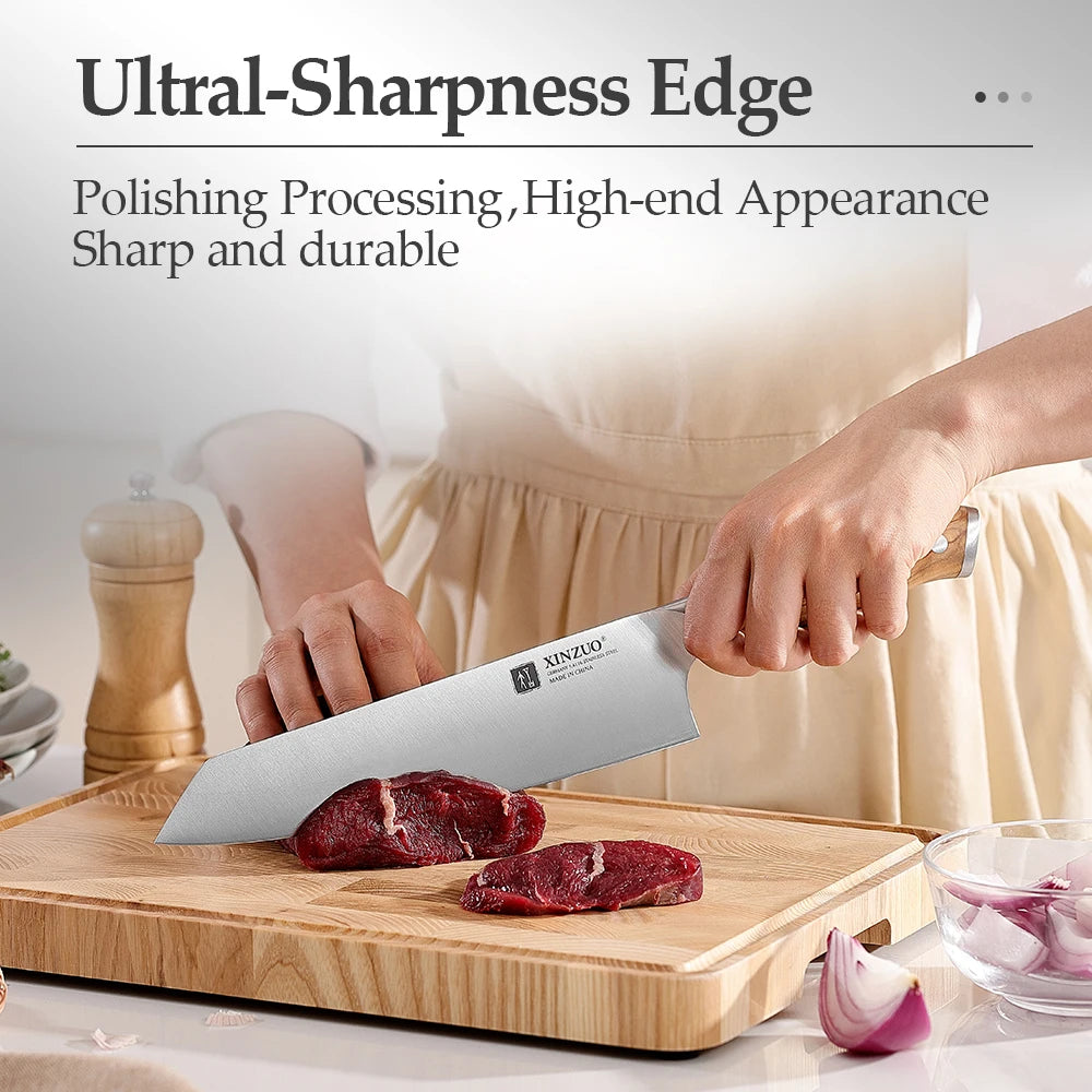 XINZUO 8.27" Bunka Chef Knife – German Steel & Olive Wood Chef Knife Axl