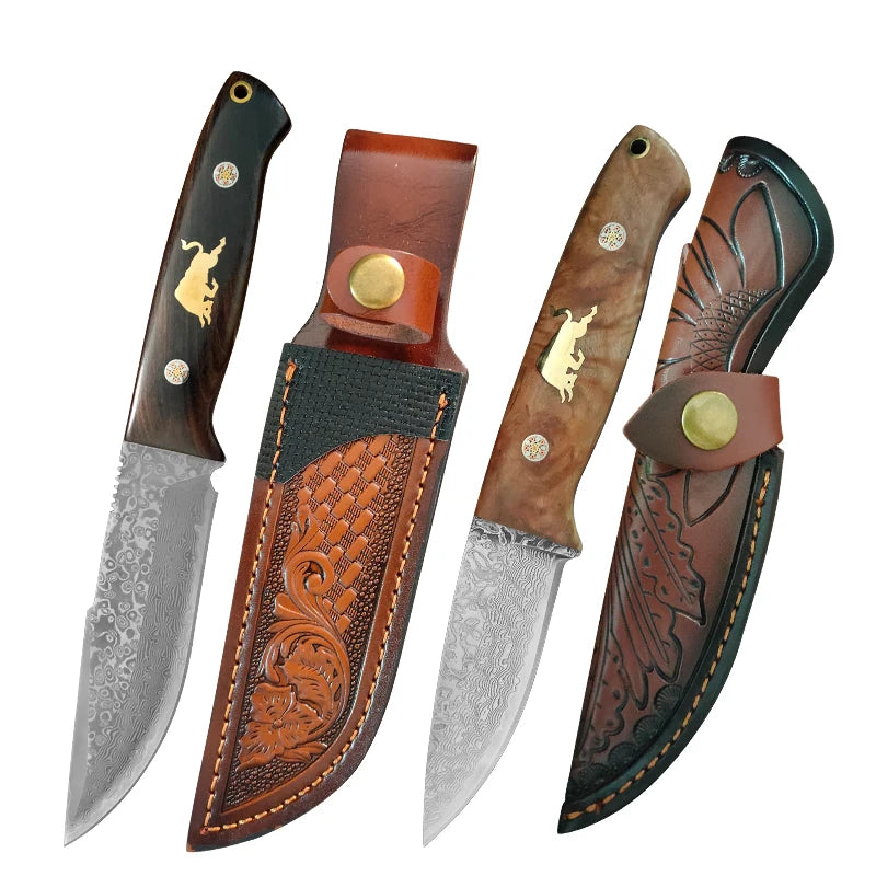 Damascus VG10 Steel Kitchen Knife – Wood Handle | InLeung Damascus Kitchen Knife Axl 2PCS Knife AB