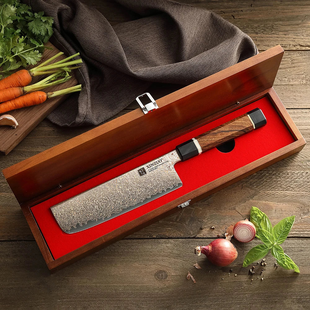 XINZUO 7" Nakiri Knife – 37-Layer Tricolour Damascus Steel Damascus Kitchen Knife Axl