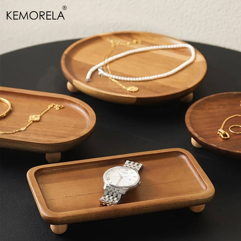 KEMORELA Solid Wood Serving Tray – Vintage Pedestal Stand Wooden Serving Tray Axl