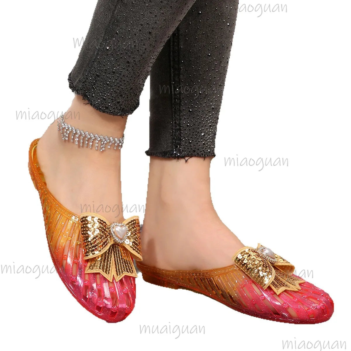 Women's Bow Knot Rhinestone Jelly Sandals | Beach & Casual Jelly Sandals Axl