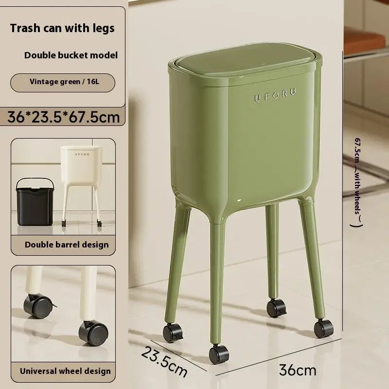 High-Leg Press-to-Open Trash Can – Large Oval Kitchen Bin Kitchen Trash Can Axl Green