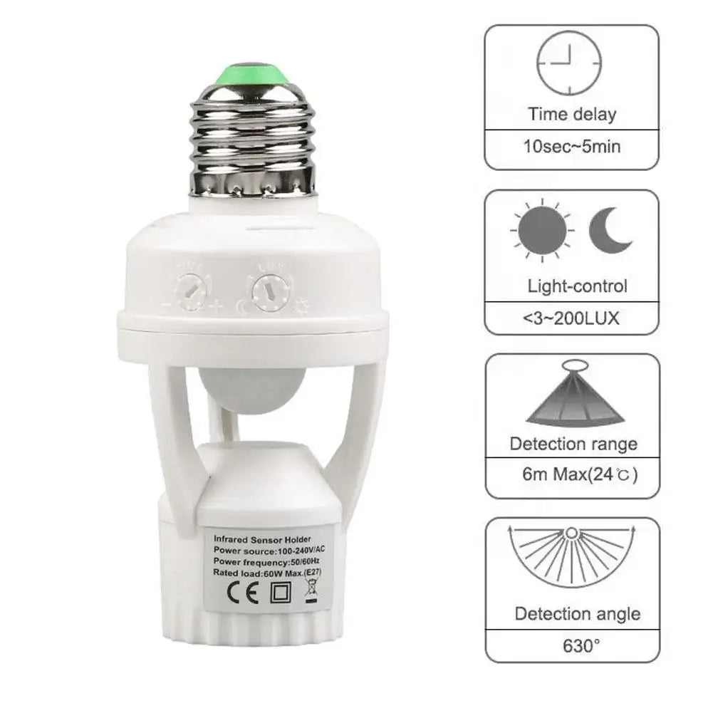 E27 PIR Motion Sensor Lamp Holder – Auto Light Switch Socket Motion Sensor Socket Axl