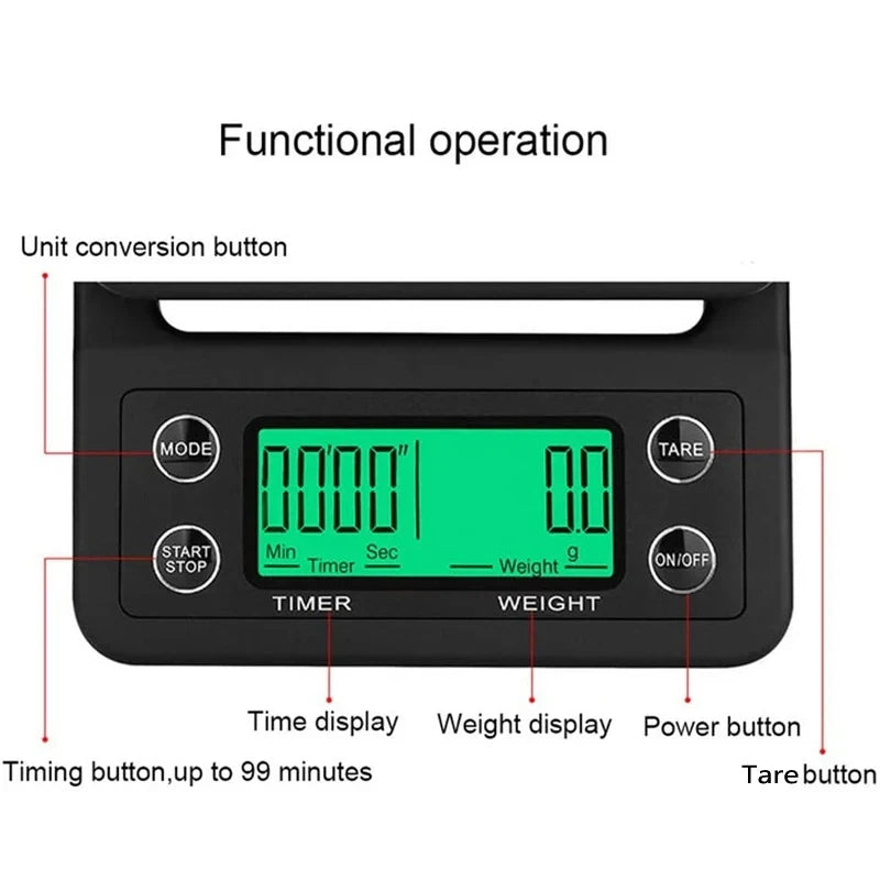 Precision Digital Coffee Scale 3kg with Timer & LCD Display Digital Kitchen Scale Axl