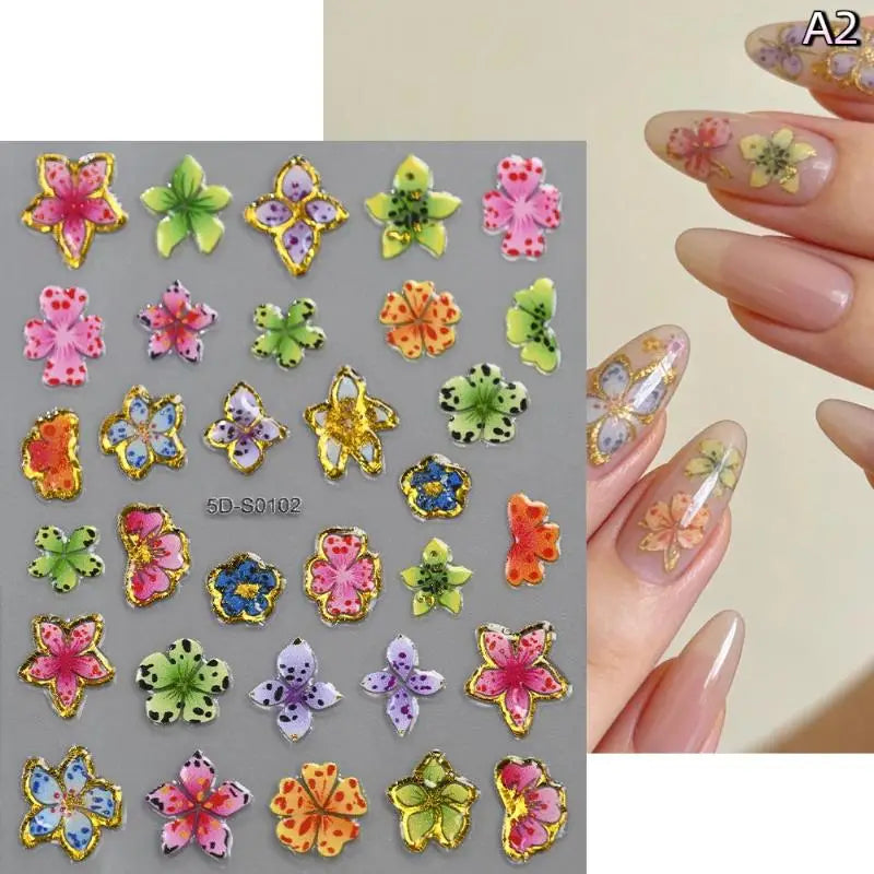 5D Floral Nail Stickers – Bronzing Blossom Petal Appliques DIY Nail Art Stickers Axl A2