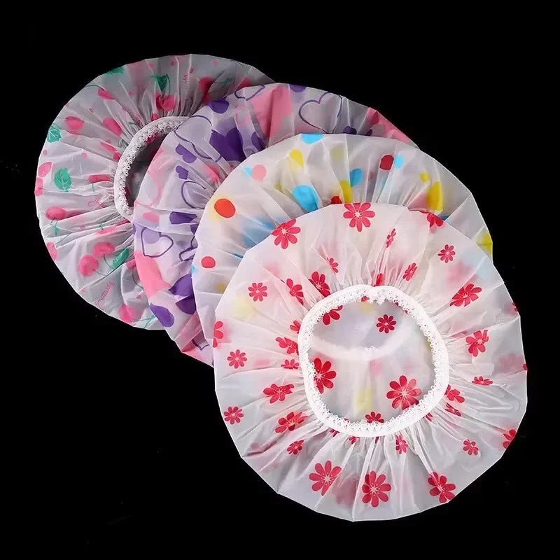 5-Pack Waterproof PEVA Shower Caps – Reusable Hair Caps for Women Shower Cap Set Axl 5pcs