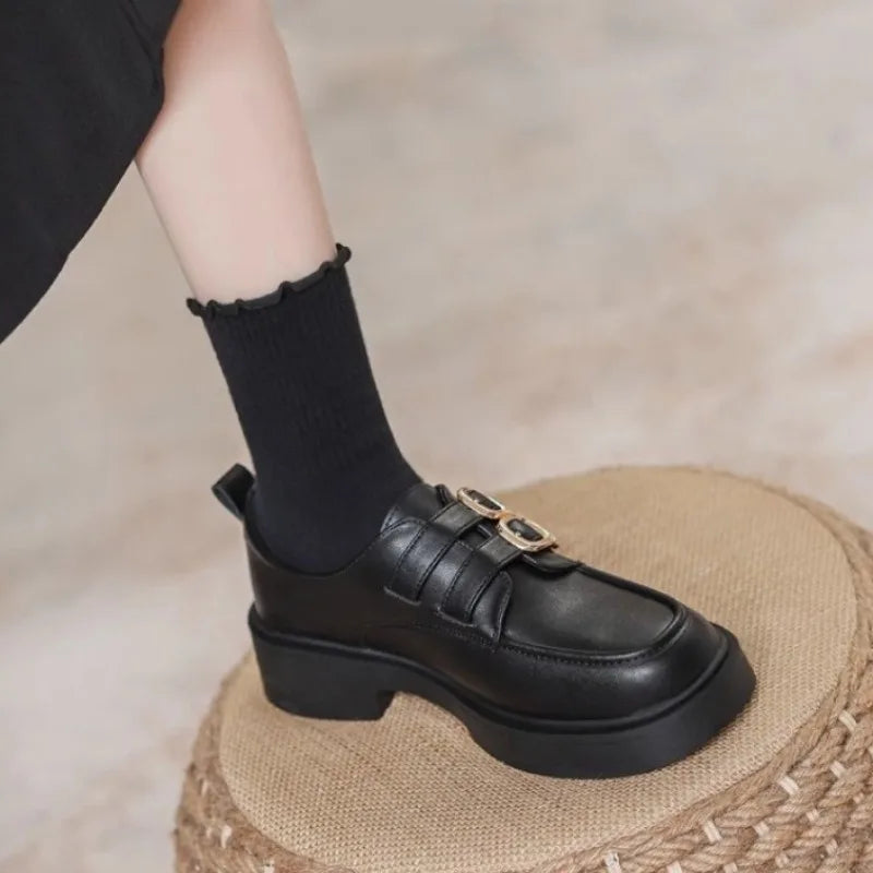 Women's Black Platform Loafers – British Style Casual Shoes Platform Loafers Axl