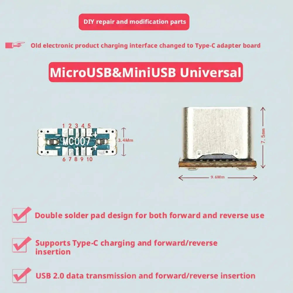 5-Pack MC007 Type-C Female Connector – MicroUSB MiniUSB Adapter USB-C Connector Axl