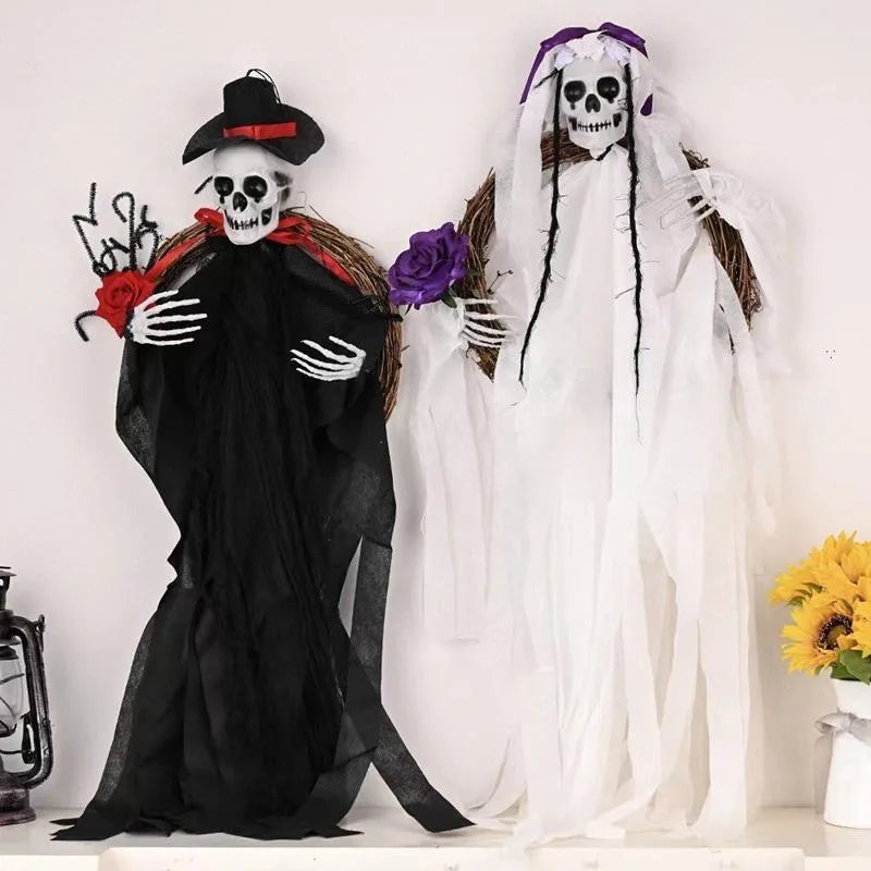 Halloween Skeleton Ghost Bride & Groom Rattan Ring Garland Halloween Garland Decor Axl