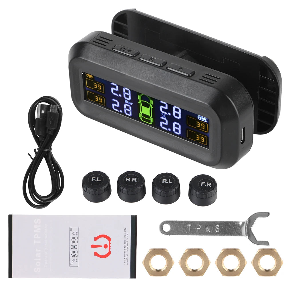 Solar TPMS Car Tire Pressure Monitor – 4 External Sensors Tire Pressure Monitor Axl A External