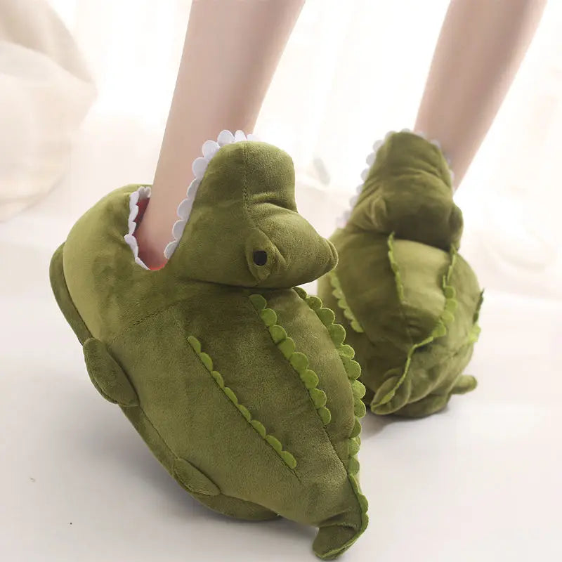 Women's Fuzzy Crocodile Plush Slippers | Slip-On Loafers Sz 5–10 Novelty Plush Slippers Axl
