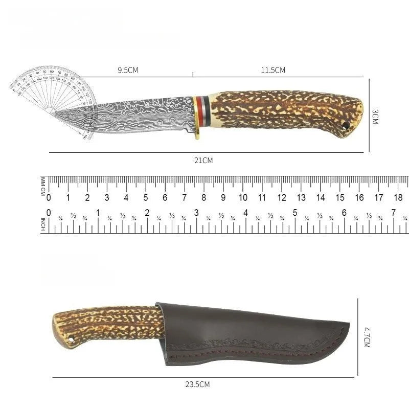 Fixed Blade Outdoor Knife – Bone Handle, Damascus, 58–60HRC D3 Fixed Blade Knife Axl